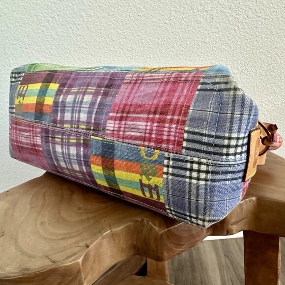 Dooney & Bourke Ants at Picnic Madras Plaid Canvas Leather Top Handle Bag Charm - Picture 8 of 14